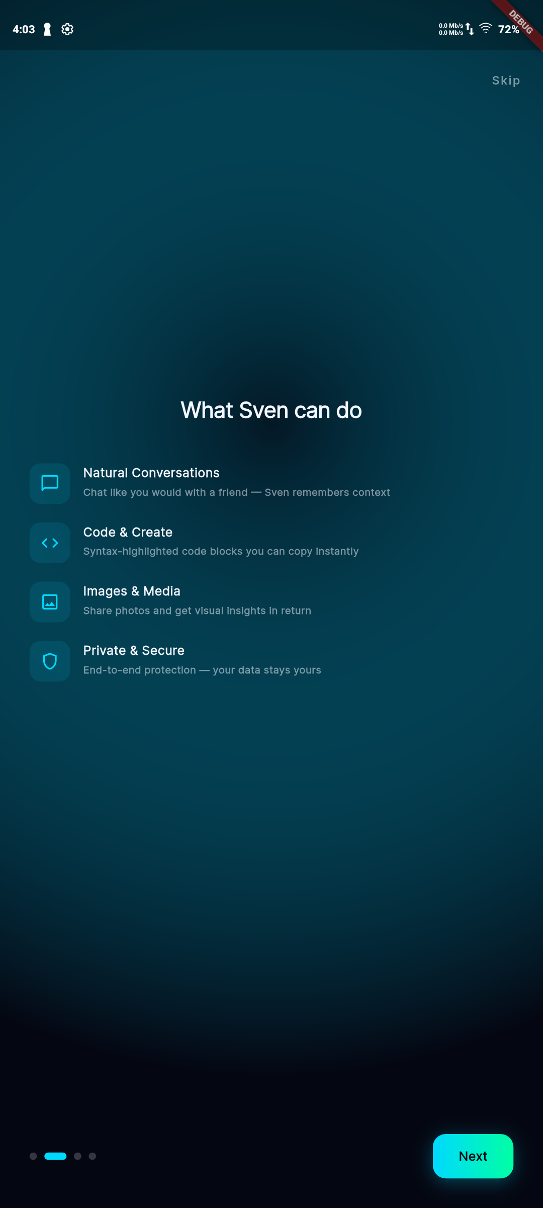 Sven mobile capabilities screen