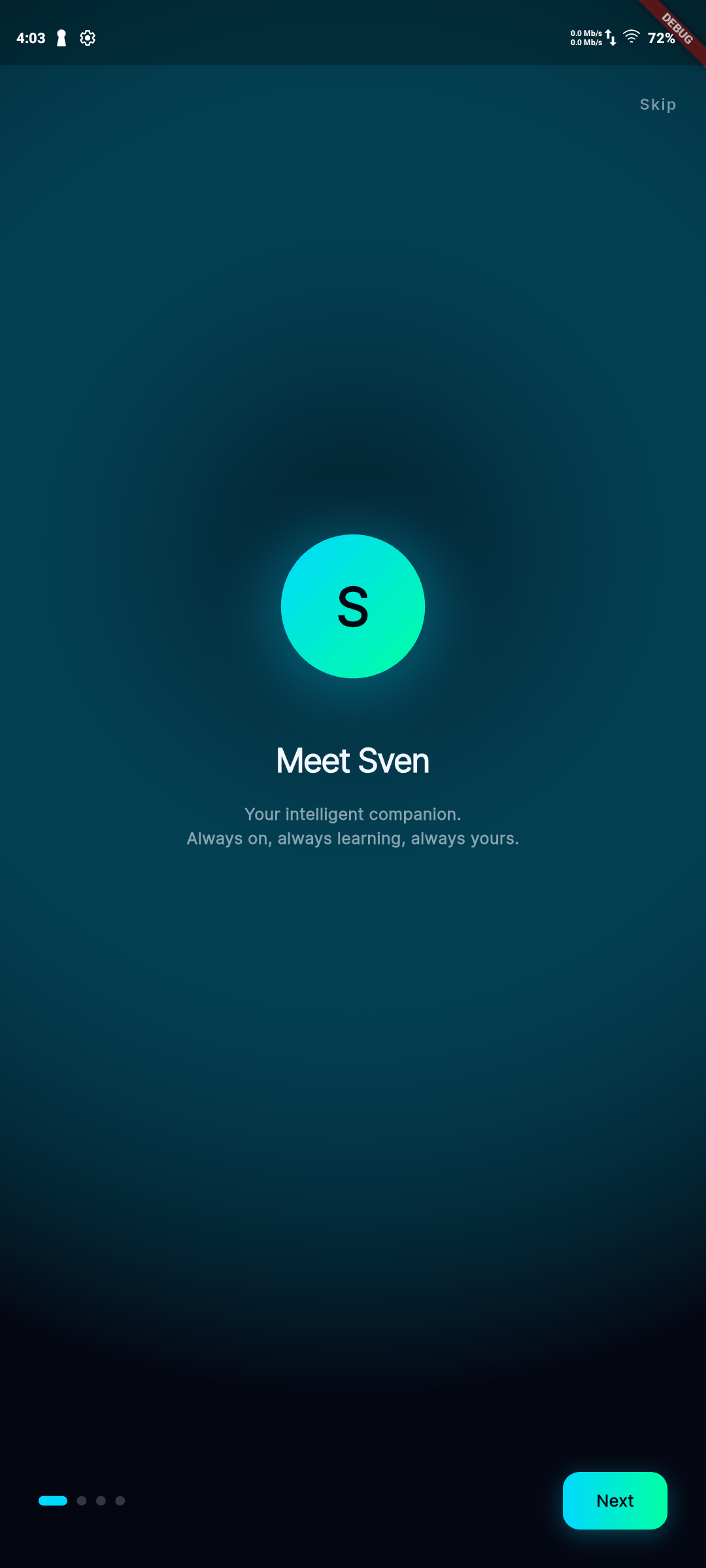 Sven mobile onboarding screen
